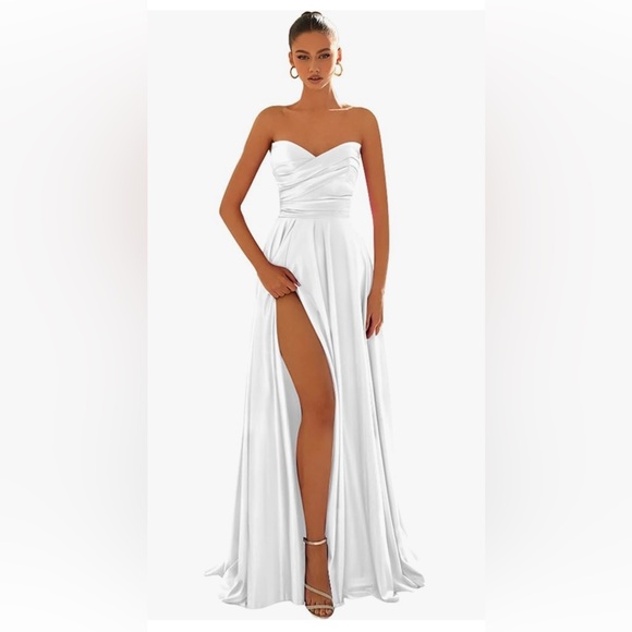 NEW with tag Long white sexy strapless satin gown wedding prom formal sz 4 - Picture 1 of 7